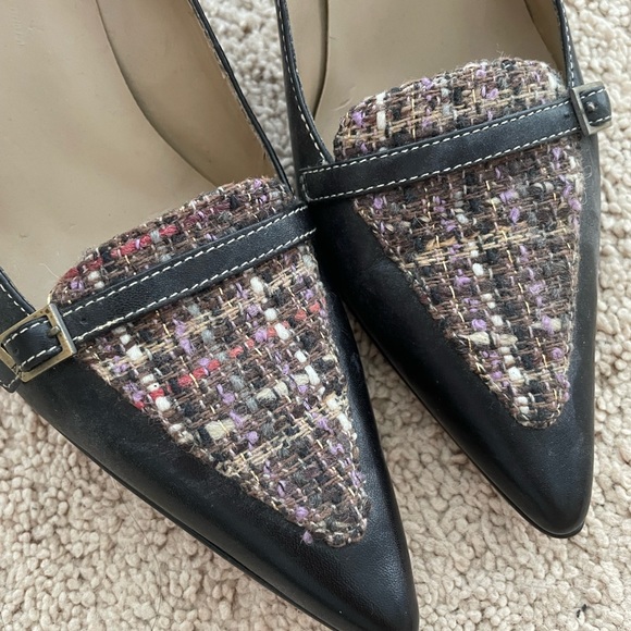 Anne Klein tweed and black leather pointed toe heels - Picture 4 of 5